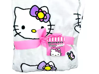New Hello Kitty Spring Throw Blanket Gray Butterfly 50x70 New With Tag • $34.99