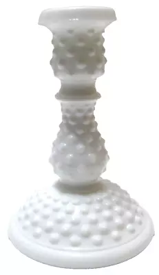 Vintage Fenton Glass Candle Stick Holder Hobnail White Milk Glass 5 7/8  Tall • $21.84