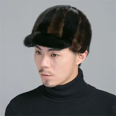 Men's Real Mink Fur Hat Thicken Winter Warm Baseball Cap Fashion Outdoor • $46.42