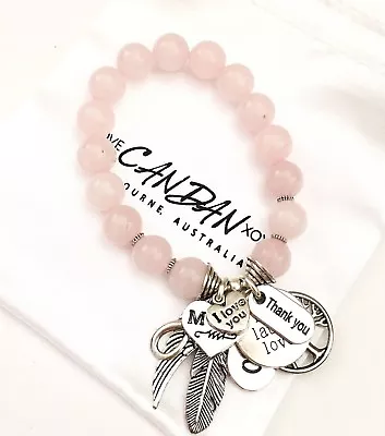 Mum Gift I Love You Gemstone Bracelet Live Laugh Love Angel Wing Xoxo Charms • $28.95