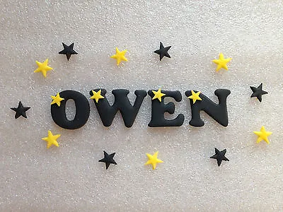 Edible Sugarpaste Letters - Cake Topper + Black/yellow + 12 Stars • £3.75