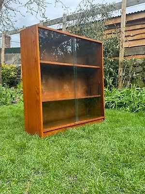 Teak Mid Century Sliding Glass Door Low Bookcase • £120