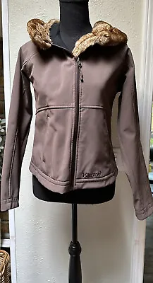 Marmot Jacket Women's Faux Fur Trim Hood Brown Furlong Fleece Lined Zip Coat S • $48