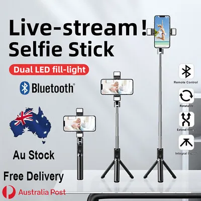 $24.85 • Buy Selfie Stick Handheld Tripod Bluetooth Shutter For IPhone Samsung Dual Lights