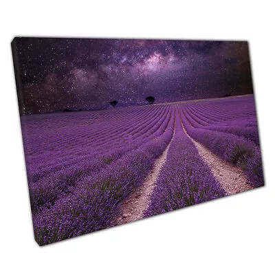 Space Night Sky Over Lavender Meadow Fields Wall Art Print On Canvas • £10.78