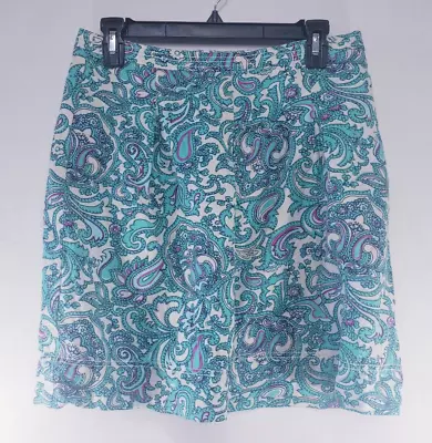 Women's LOFT Pencil Skirt Size 6 Aqua Paisley Print Linen Blend • $14.93