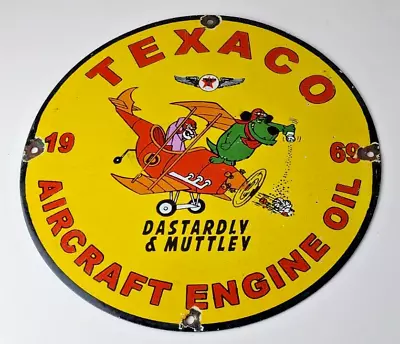 Vintage Texaco Gasoline Sign - Gas Pump Plate Porcelain Muttley Cartoon Sign • $142.47