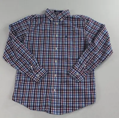 IZOD Youth Blue Plaid Collar Button Down Shirt Casual Stretch Large 14-16 • $8.39