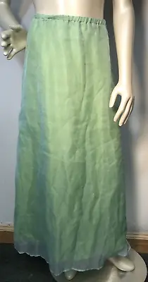 Eileen Fisher Maxi Skirt Sz L Pale Blue Sheer Chiffon Over Green Silk Bin-D • $49.99