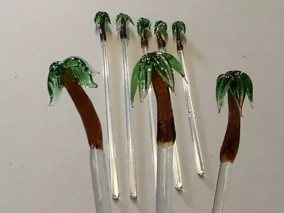 8 Vtg MCM Hand Blown Art Glass Tropical Tiki Palm Tree Swizzle Sticks 8    • $30