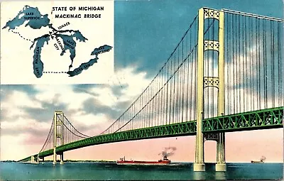 Mackinac Bridge Michigan Straits Of Mackinac Scenic DB Cancel WOB Postcard • $2.75