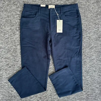 Folk Clothing Chino Moleskin Trousers Mens W38 L31 Navy Fiver 5 Pocket Regular • $68.48