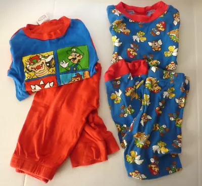 Lot Of 2 Pair Nintendo Super Mario Bros Pajamas Long Sleeves Long Pants Size 8 • $8.95