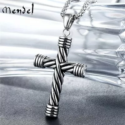 MENDEL Mens Goth Stainless Steel Christian Cross Pendant Necklace For Men Chain • $11.99