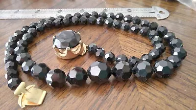 VINTAGE ESTATE High End Black Jet Crystal Mourning Necklace 24  Excellent (D) • $25