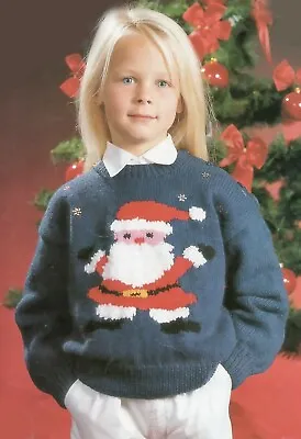 Knitting Pattern-Father Christmas Jumper - 5 Sizes Age 1-10yrs (22 -30 )  C121 • £2.15