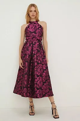 OASIS High Neck Floral Jacquard Midi Dress • £20