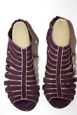 Minelli Court Shoes Evening Thongs Velvet Purple Golden T 40 New • $59.47