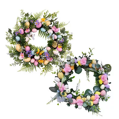 Easter Wreath With Colorful Eggs Spring Door Wall Home Easter Party Decoration • £27.55