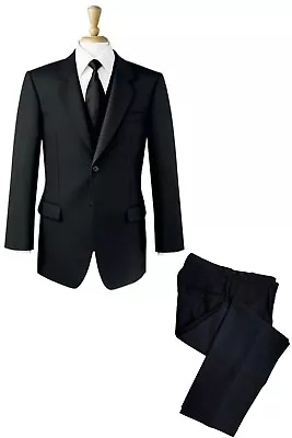 Black Funeral Suit 2 Piece Jacket Trousers Masonic Masons Herringbone Pure Wool • £99