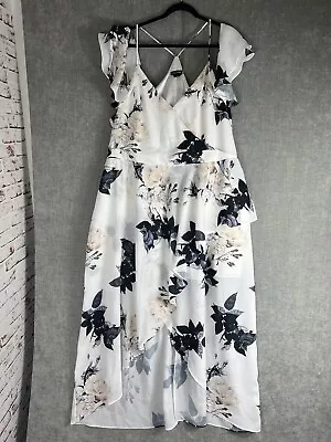 City Chic Plus Size XL 22 Cold Shoulder Dress Sheer White Floral Maxi Faux Wrap • $42.95