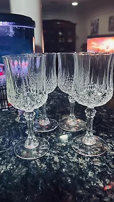 Vintage / Longchamp / Cristal D'Arques  / 8.5 Oz Stemmed Wine Glasses / Set Of 4 • $29.59