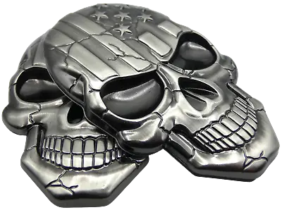 2x 3D Metal US Flag Skull Decal Emblem Motorcycle Auto Truck (Metallic Bronze) • $8.94