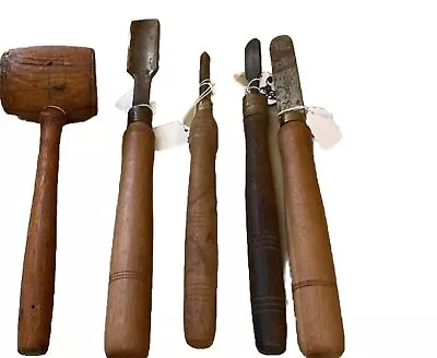 Vintage Wooden Handle Chisel Lot With Mallet  • $25