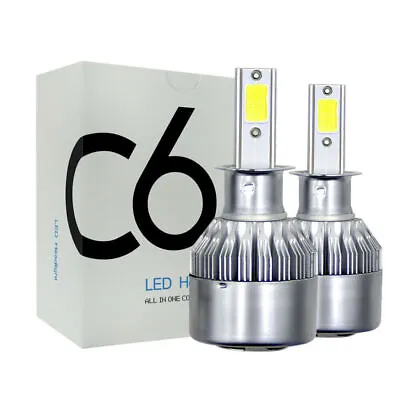 1 Pair Auto Car Cob H3 C6 72w 12000lm Led Headlight Kits Light Bulbs 6000k Lamp  • $15.99