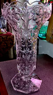 MCKEE Prescut CLEAR ROCK CRYSTAL VASE 11” Footed Scalloped RIM RARE STUNNING EX • $129.99