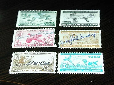 Nebraska Game Commission Pheasant & Quail Hunting Stamps 1955-60 Used Pen Signed • $12.99