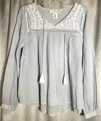 LOGG Label Of Graded Goods Womens 12 Lt Blue & White Embroidered Pullover Blouse • $9.55