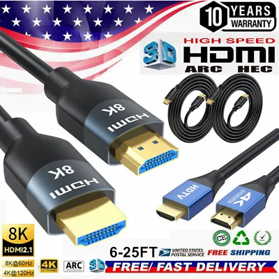 8K /4K HDMI Cable High Speed HDMI 2.1 2.0 Cord Ultra HD EARC HDR 3D For PS4 Xbox • $9.49