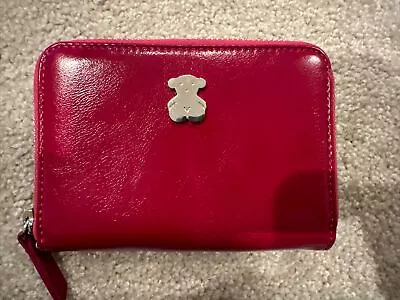 Tous Teddy Bear Red Leather  Zip Around Wallet 100% Authentic • $49