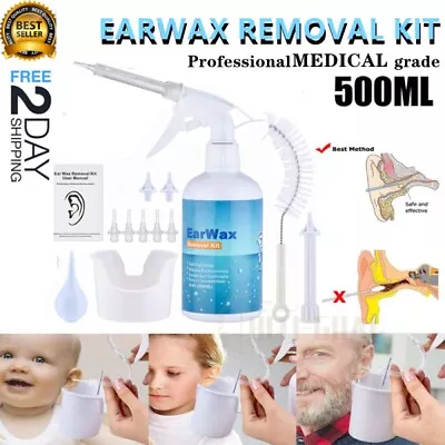 Ear Wax Removal Kit Tool Water Washing Syringe Squeeze Bulb Ear Cleaner 500ml UK • £12.95