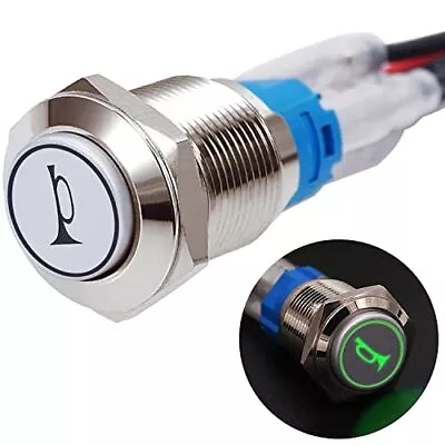 16mm 12V Car Speaker Horn Momentary Push Button Switch Green LED Lighted • $12.30