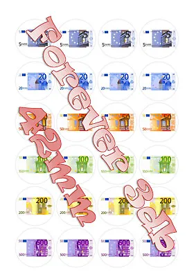 24 X 42mm Euro Money Notes Edible CupCake Topper Wafer - Icing • £2.40