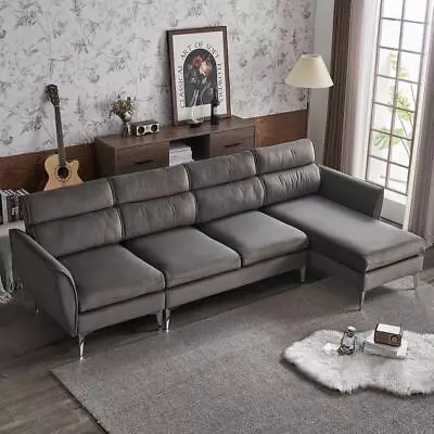 Heavy Duty L Shape Couch Sectional Sofa With Chaise 4 Seat Couch 112 Inch • $545.99