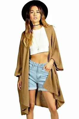 Womens Chunky Knitted Sweater Open Front Pocket Coat Long Midi Cardigan Coat Top • £21.99