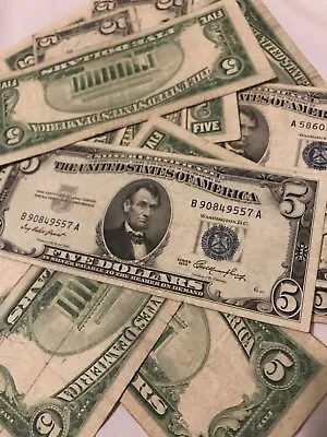 ✯ One RARE 1953 Blue Seal $5 Silver Certificate Note FIVE Dollar Bill Lot Money✯ • $17.99