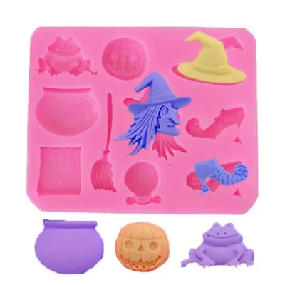 Witch Cauldron Mould Halloween Toad Shoes  Broomstick Figure Cake Decorate Icing • £4.95