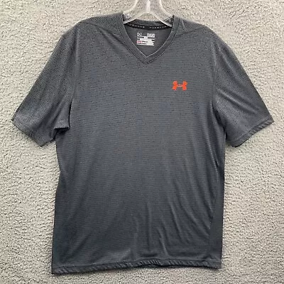 Under Armour Shirt Mens Medium Gray V Neck Threadborne Heat Gear Athletic Gym • $8.45