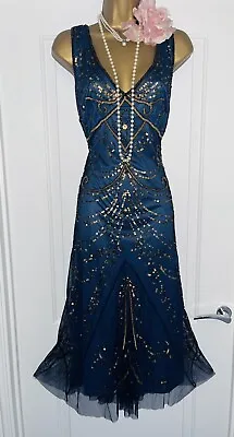 Vintage 1920s Beaded Sequin Charleston Flapper Gatsby Evening Prom Dress Size 12 • £34.99