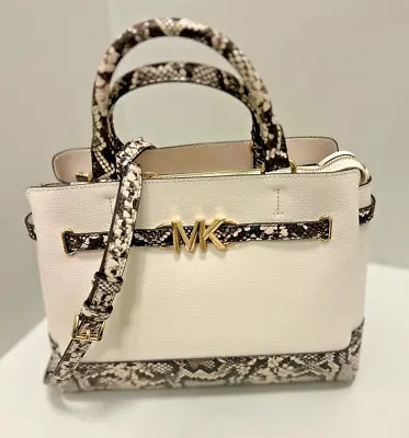 Michael Kors Reed Large Leather Belted Satchel Crossbody Handbag In Light Cream • $179