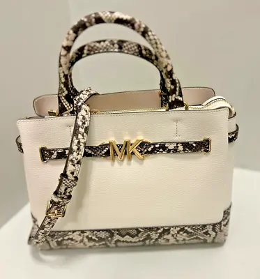 Michael Kors Reed Large Leather Satchel Crossbody Handbag Bag Purse Light Cream • $139