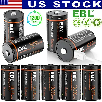 Lot USB Rechargeable D Cell Battery 1.5V 10000mWh Long Lasting Li-ion Batteries • $25.99