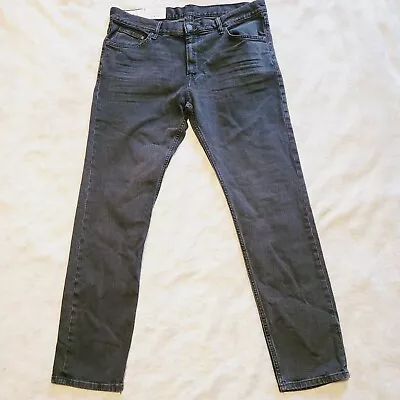 H&M &Denim Jeans Mens Size 38x32 Slim Coupe Etroite Straight Dark Wash Black NWT • $20.98