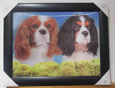 Framed Hologram Dog Picture Of 2 King Charles Spaniel Dogs 47cm In Width • £14.99