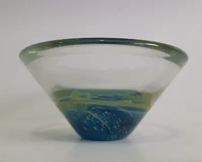 Vintage Mdina Maltese Glass  Sand & Sea  Conical Bowl Dish Blue & Green 124mm • £13.99