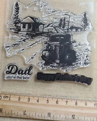 Happy Father's Day Stamp Set. Great Outdoor Scene With Old Car • £3